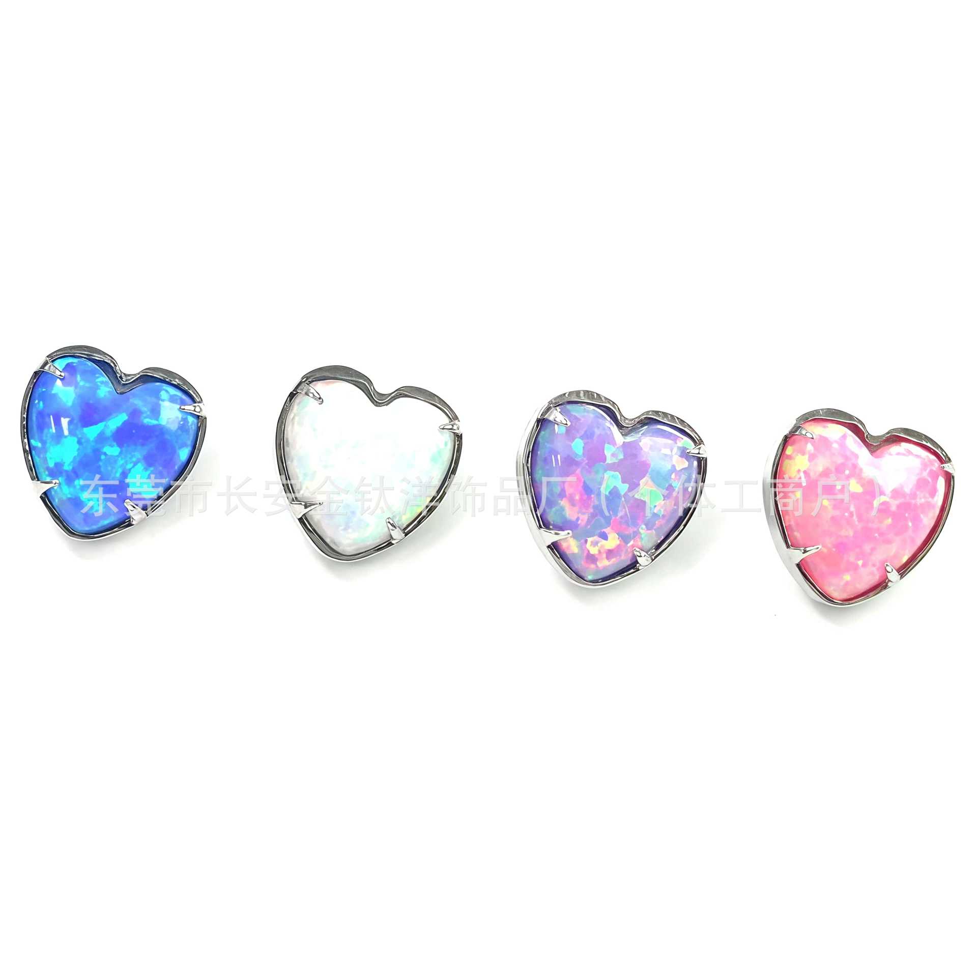 F136 Titanium Internally Threaded Opal Heart-Shaped Lip Stud, Ear Stud, Ear Bone Stud Body Piercing Jewelry - Image 2