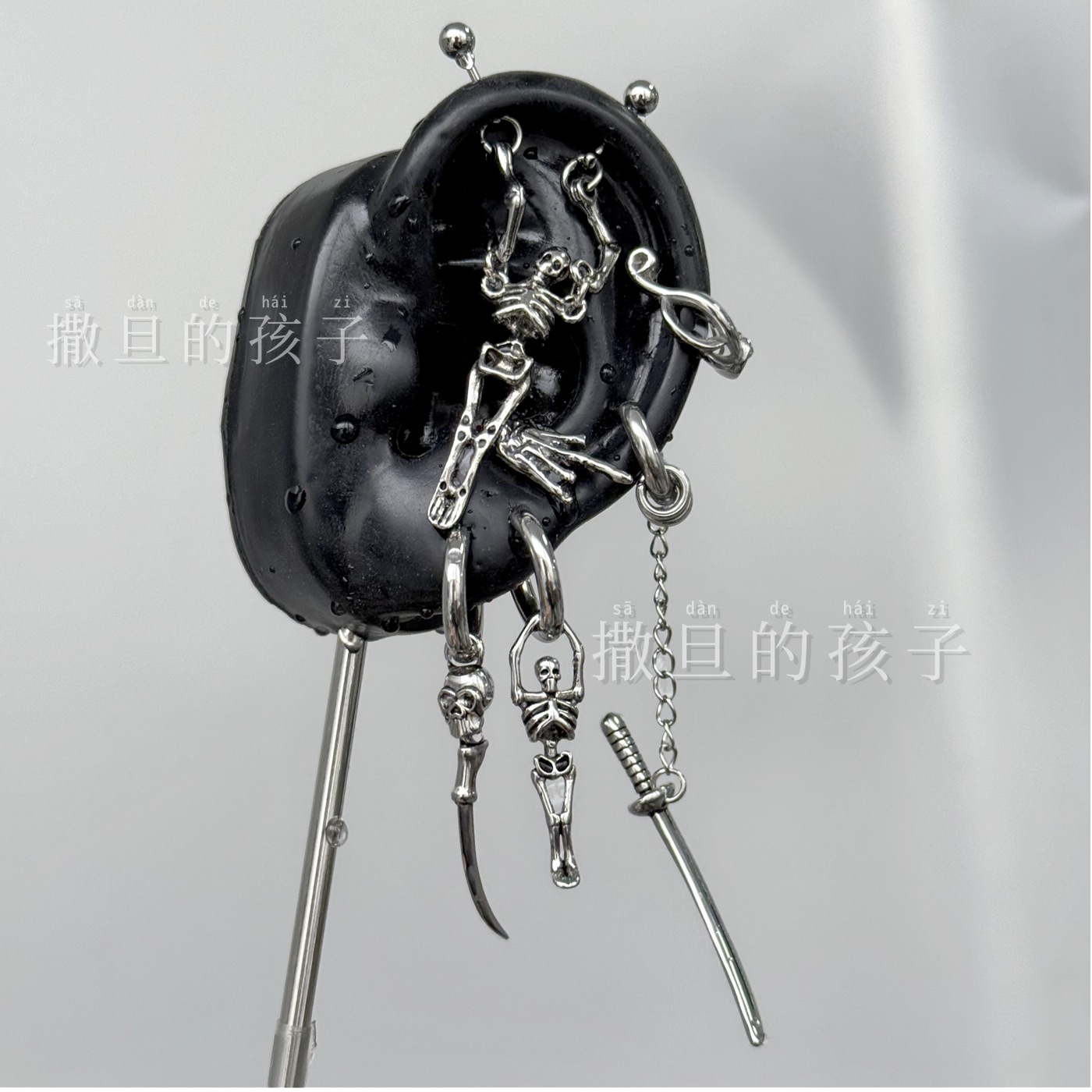 Satan's Child Skull Ninja Gothic Punk Style Titanium Steel Ear Cartilage Stud Earrings for Women - Image 2