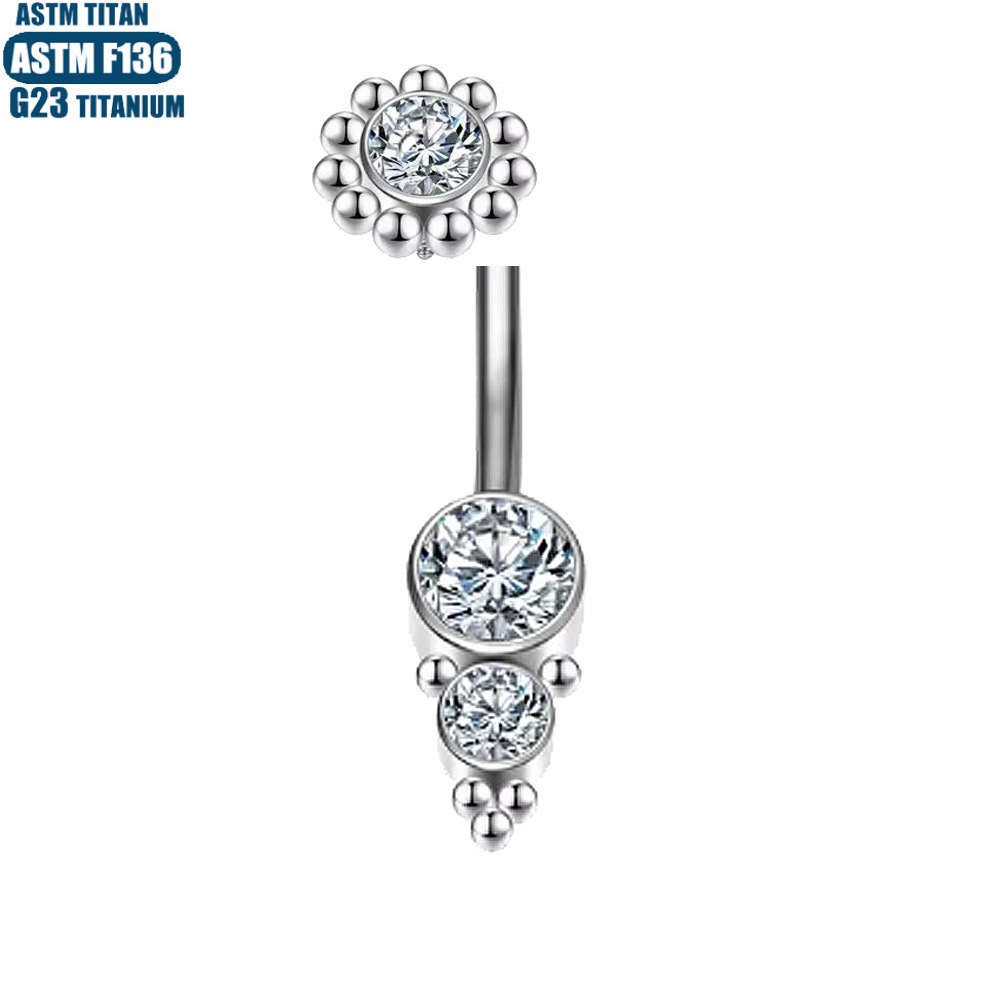Titanium Alloy Zircon Internally Threaded Spiral Belly Button Ring F136 Silver 1.6*10mm - Image 3
