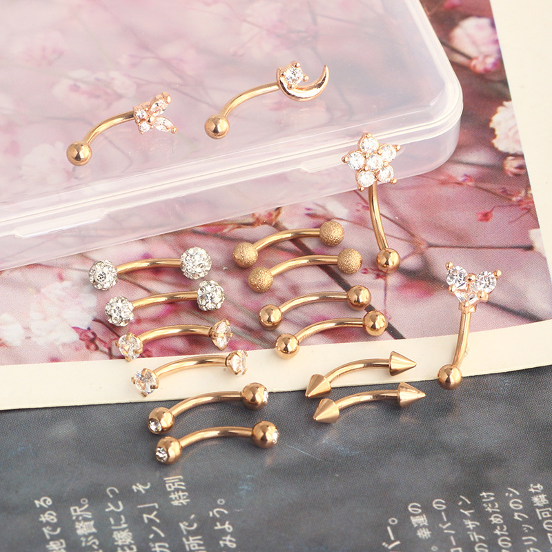 16pc Piercing Set Stainless Steel Zircon Studs Flat Back Ear Cartilage Nose Eyebrow Lip Jewelry Rose Gold - Image 5