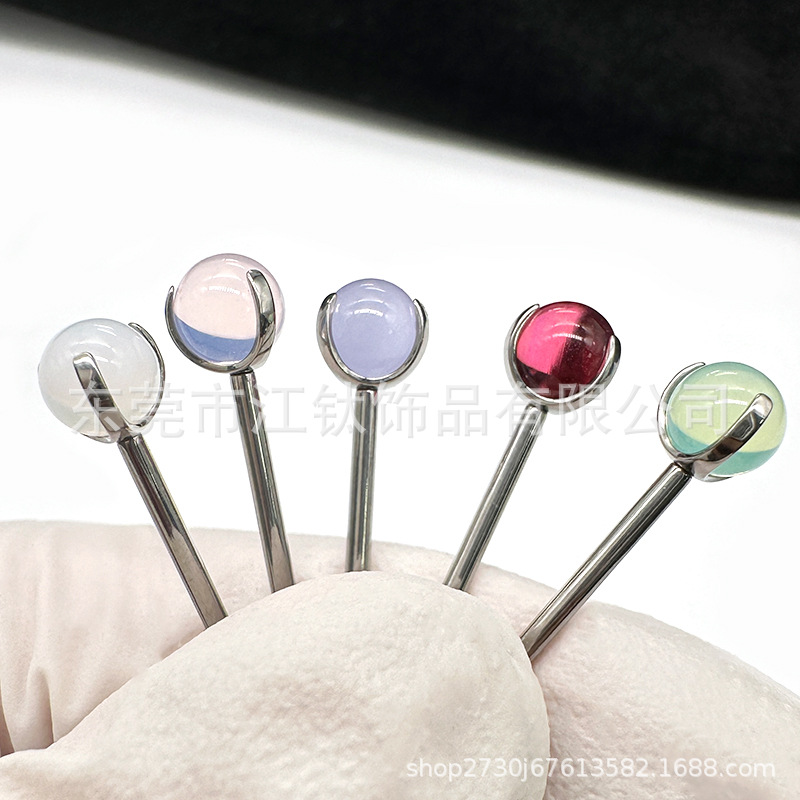 G23 Titanium Gem Tongue Barbell - Red Opal - 1.2mm x 5mm Tongue Piercing Jewelry - Image 2