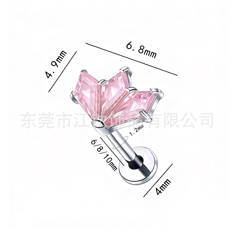 G23 Titanium Alloy Rhombus Inlaid Zircon Ear Cartilage Stud Earrings - 1.2mm x 10mm - Image 2