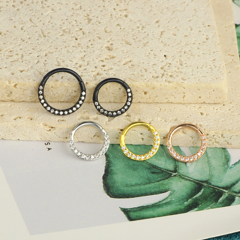 Stainless Steel Copper Inlaid Zircon Star Nose Ring - High-End Body Piercing Seamless Hoop - Image 2
