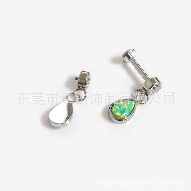 F136 Titanium Water Drop Ear Studs Pear-Shaped Bag Opal Cross-Border G23 Titanium Alloy Body Piercing Ear Bone Nails - Image 3