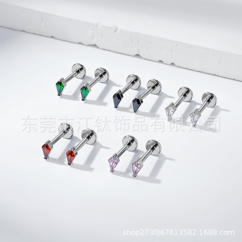 Jiang Ti F136 G23 Titanium Kite-Shaped Earring with Colored Zircon, 1.2x10mm, Ear Bone Nail Lip Nail, Body Piercing Jewelry - Image 4