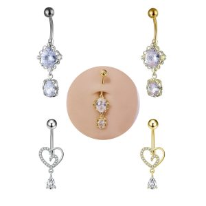 Gold Flower Oval Zircon Belly Button Ring Navel Piercing Jewelry Wholesale