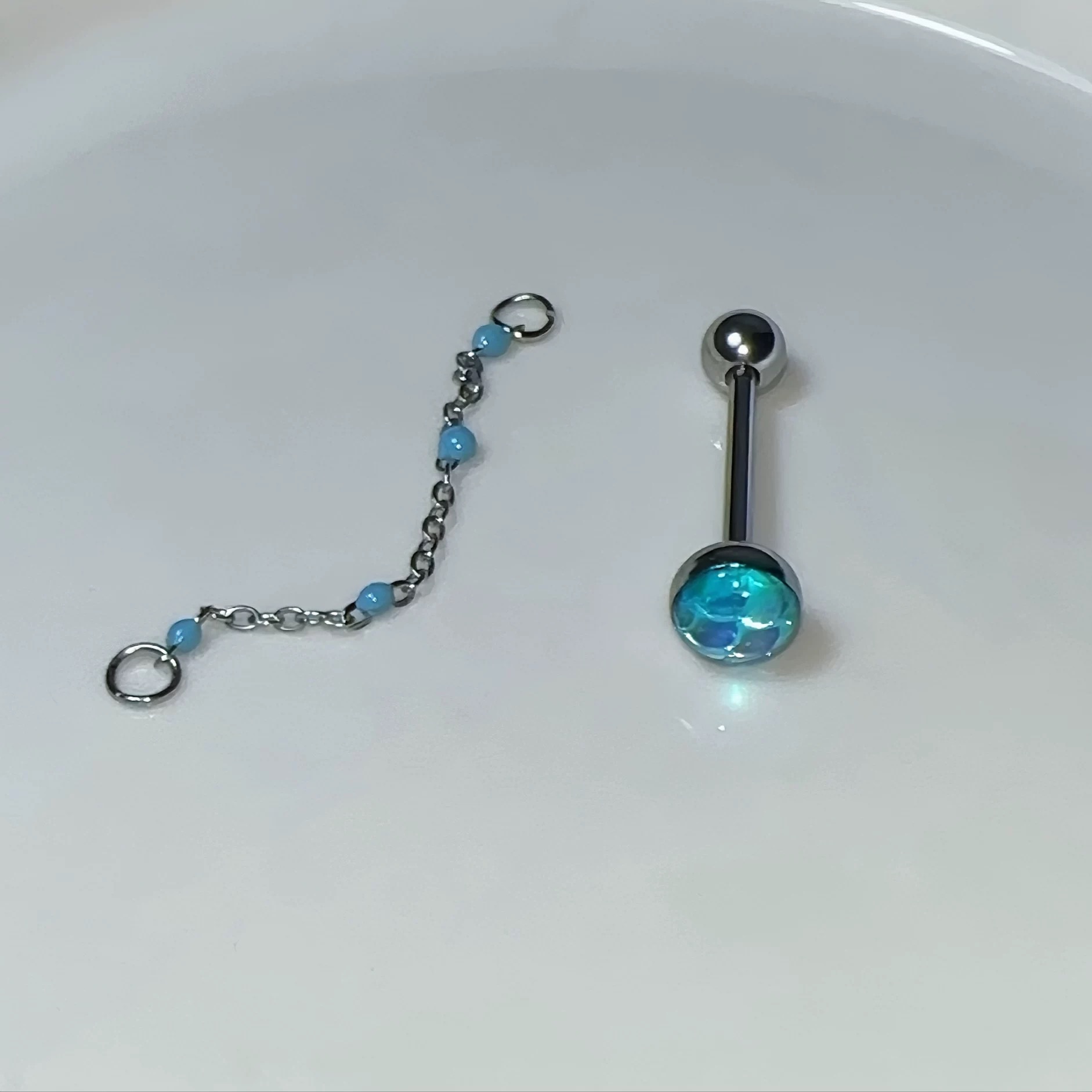 Satan's Child Blue Demon Concubine Tongue Nail Titanium Steel External Thread Tongue Barbell with Detachable Chain Tongue Ring - Image 5