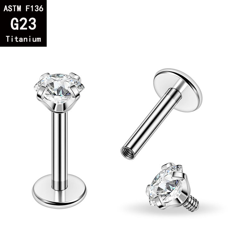 G23 Titanium Four Claw 5A White Stone Lip Nail, Replacement Head, Ear Bone Nail, External Thread Piercing Jewelry - Image 2