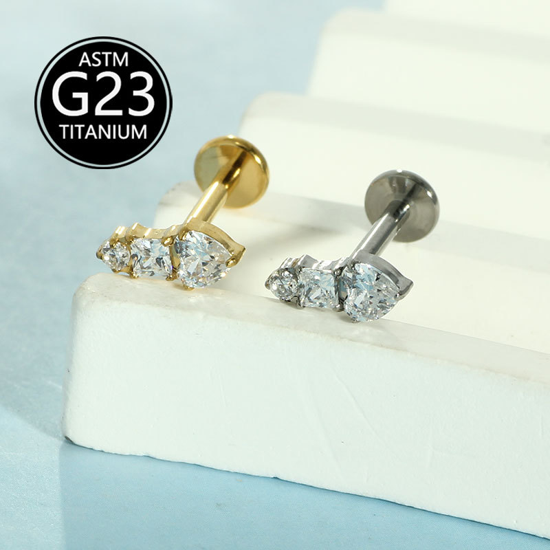 G23 Titanium Micro Inlaid Heart Zircon Lip Stud 1.2mm Barbell Internally Threaded Labret Lip Ear Cartilage Jewelry - Image 5