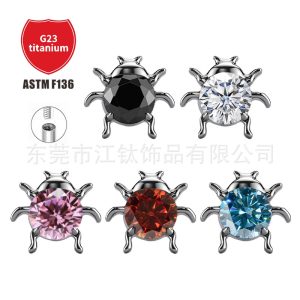 Ladybug Ear Studs with Zircon - Titanium Alloy ASTM F136 Body Piercing Earrings