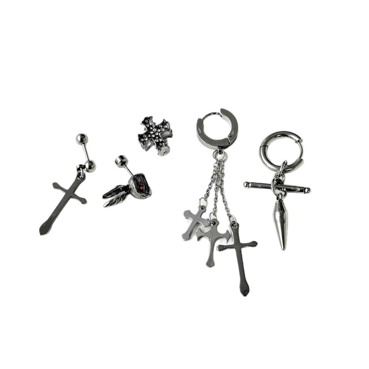 Punk Cross Earrings Dark Cyberpunk Style 316L Surgical Steel Ear Piercing Jewelry - Image 5