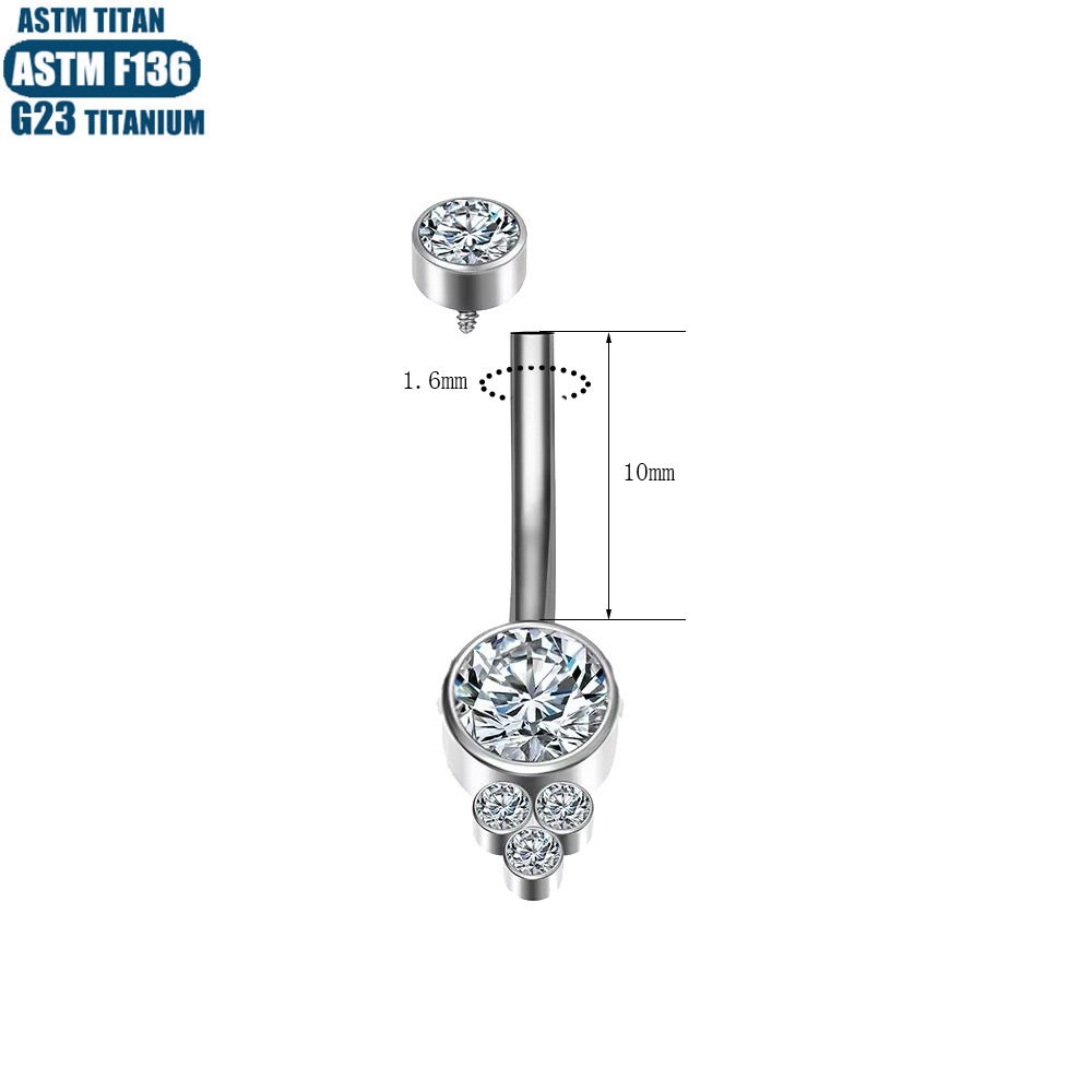 G23 Titanium Navel Ring with CZ Diamond Inner Spiral Belly Button Piercing Jewelry - Image 2