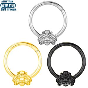 G23 Titanium Alloy Bee Nose Ring Seamless Open Ring Piercing Nasal Septum Ring