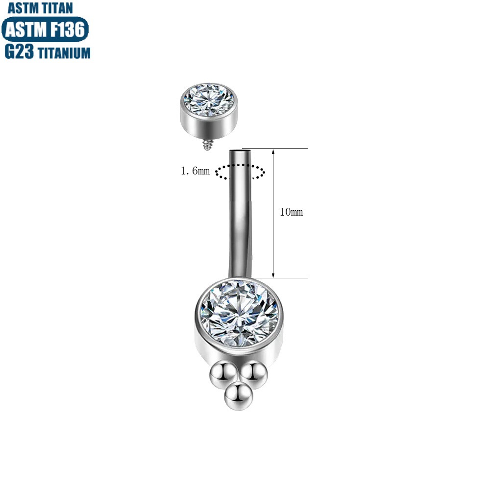 Diamond Belly Button Ring Implant Grade F136 Titanium Alloy Belly Piercing Jewelry Silver 1.6x10mm - Image 4