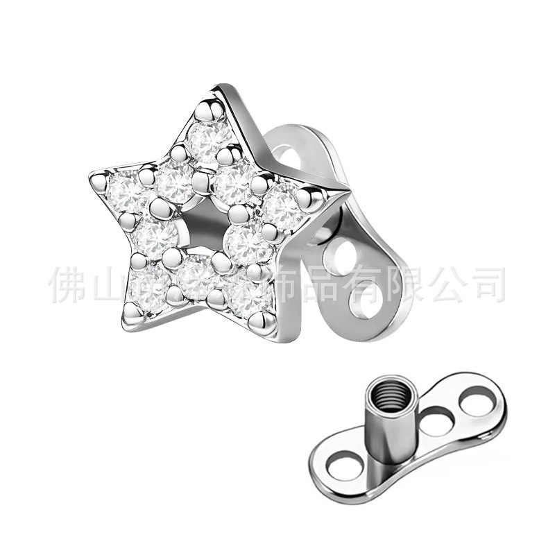 European American Star Dermal Anchor 316L Stainless Steel Skin Piercing Jewelry Hypoallergenic - Image 2