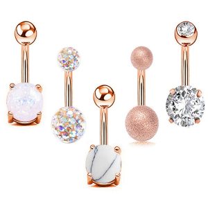 Rose Gold 5-Piece Set Opal Turquoise Navel Ring Zircon Belly Button Piercing Jewelry Stainless Steel