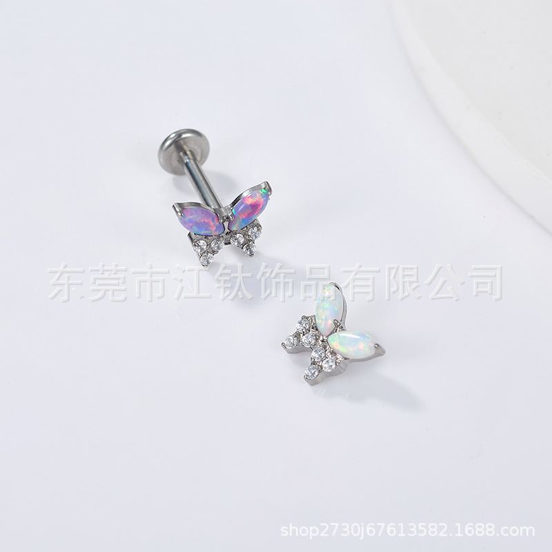 G23 Titanium Butterfly Opal Lip Labret Stud Cartilage Ear Piercing Jewelry - Image 2