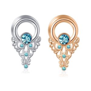 Rose Gold Stainless Steel Flower Auricle Ear Piercing Jewelry, 16mm Body Piercing with Cubic Zirconia, Fresh Design