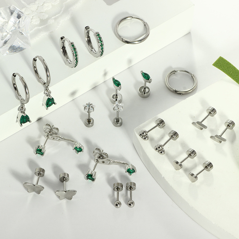 Star Shape Silver CZ Ear Bone Nail Piercing Earrings Fashion Stainless Steel Studs - Image 2
