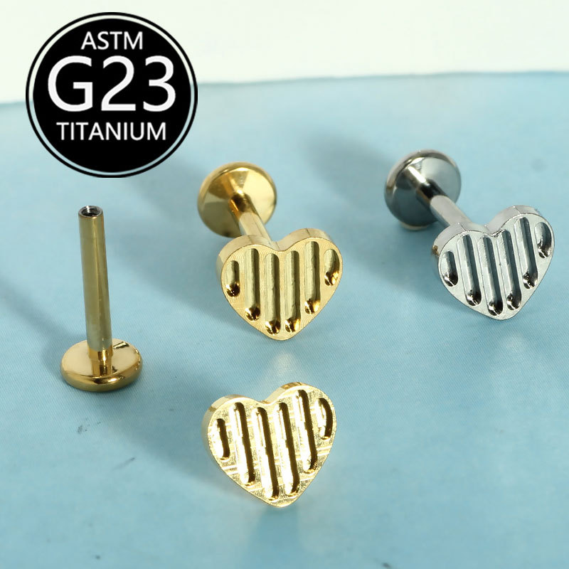G23 Titanium Alloy Heart-Shaped Lip Piercing Labret Stud Internally Threaded CZ Gem - Image 4