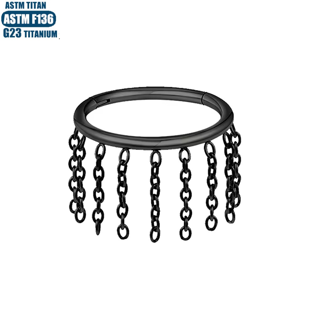F136 Titanium Nose Ring Chain Earrings Tassel Jewelry Seamless Open Ring Septum Ring Piercing - Image 4
