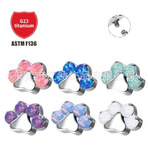 G23 Titanium Alloy Cat Paw Opal Inlaid Body Piercing Earring - Cartilage Jewelry