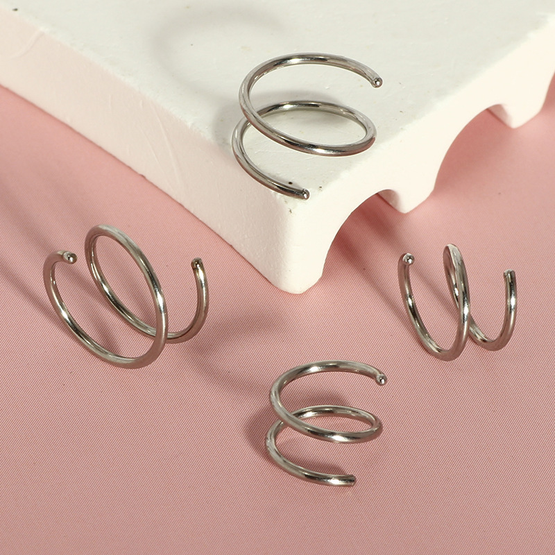 8-10mm 4-Piece Spiral Curved Nose Rings, 0.8mm Thick Ear Hoops, Simple Style Nose Rings, Ear Bone Studs, Piercing Jewelry Set - Image 3