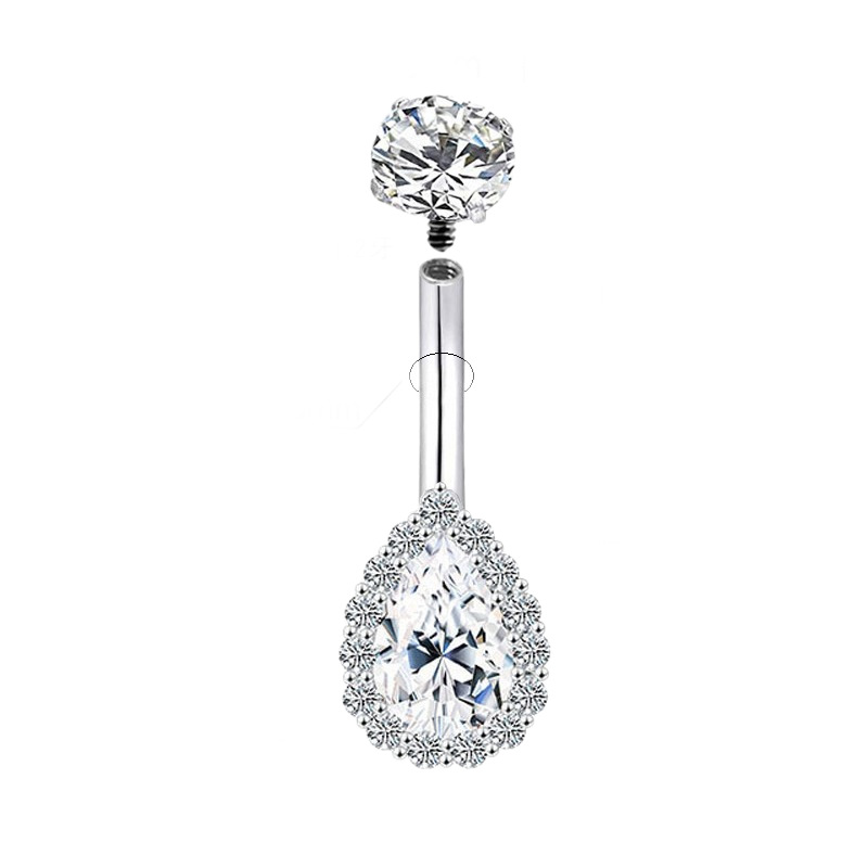 F136 Titanium Navel Ring Full Diamond CZ Water Drop Dangle Belly Button Ring Internally Threaded - Image 5