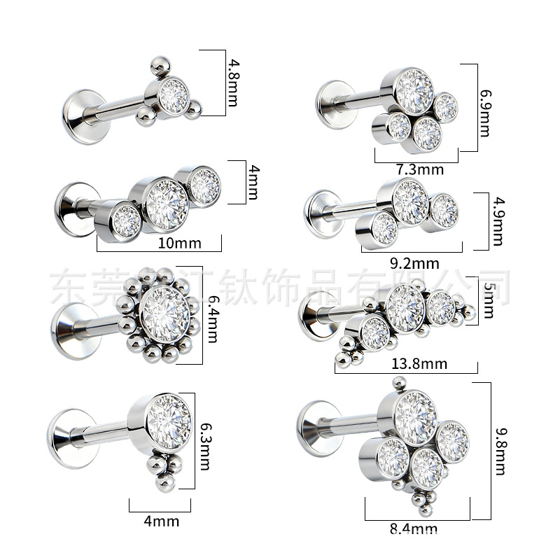 G23 Titanium Alloy Ear Cartilage Stud with Round Zircon, ASTM F136 - Body Piercing Earring - Image 2