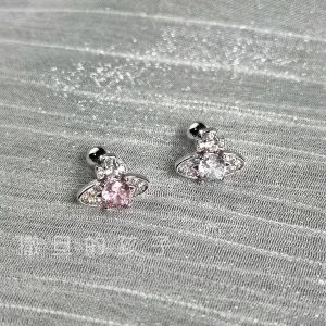 Star Orbit Saturn CZ Zircon Diamond Ear Bone Nail Stud Earrings 316L Surgical Steel Pink Light Luxury