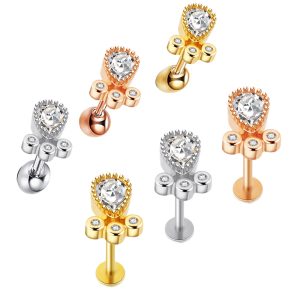 Zircon Stainless Steel Women's Ear Bone Nail Screw Earrings Piercing Jewelry Earrings Lip Nail Lip Ring Water Drops