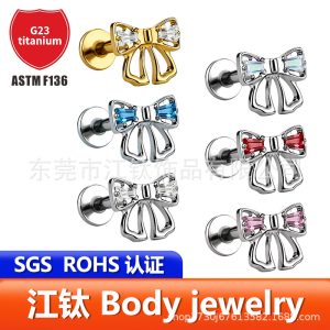 G23 Titanium Alloy Bowknot Ear Bone Stud - ASTM F136 Ear Piercing Jewelry Cartilage Stud