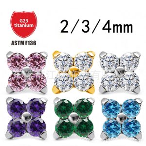 F136 Titanium Ear Studs Clover Petals Inlaid 5A Zircon Lip Nails G23 Titanium Alloy Body Piercing Jewelry Ear Bone Nails