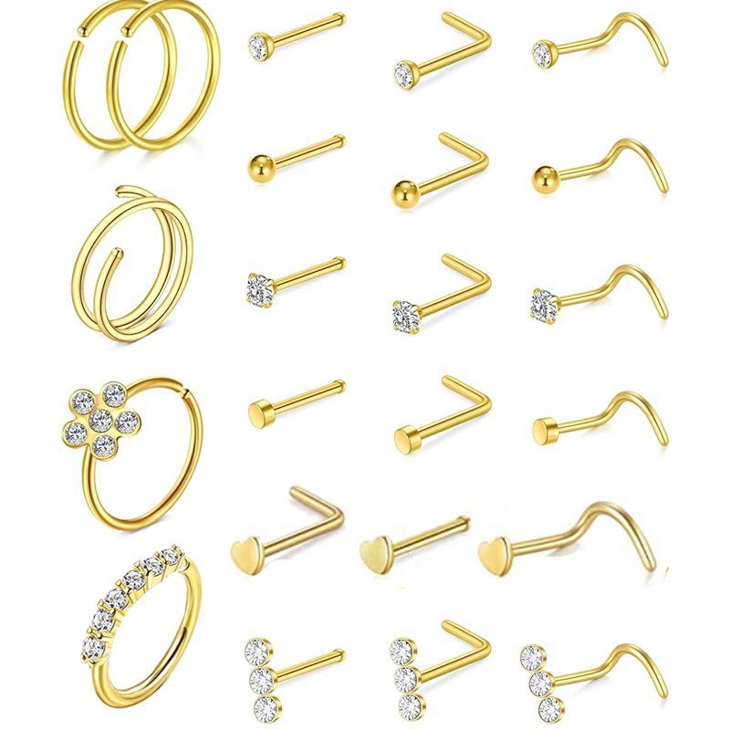 23PCS 316L Surgical Steel Nose Ring Set Body Piercing Jewelry Silver 18K Plated Nail Studs Hoop Kit - Image 5