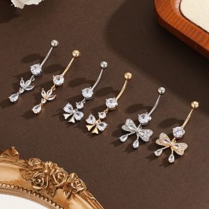 Bow Pendant Dangle Belly Button Ring Navel Piercing Jewelry Gold Copper
