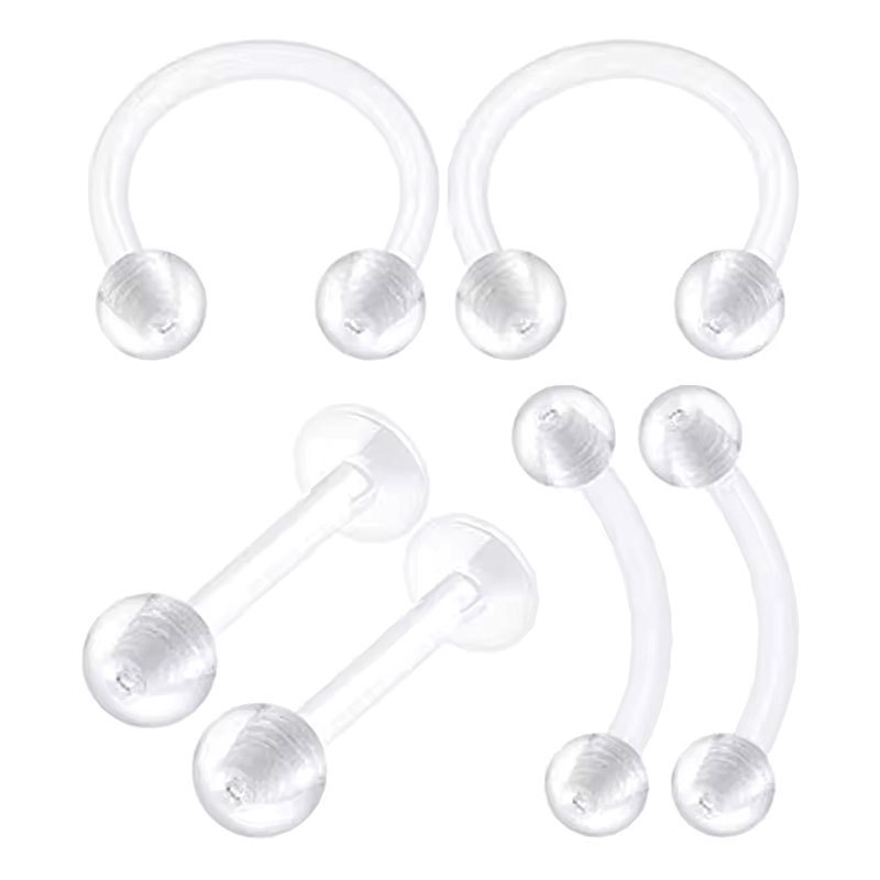 6-Piece Acrylic Nose Ring, Horseshoe Barbell, Lip Stud, Invisible Transparent Combo Set - Body Piercing Jewelry - Image 5