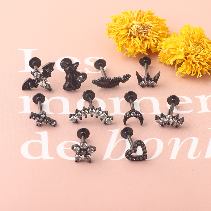 New Stainless Steel Screw Earrings Leaf Studs Cochlear Piercing Jewelry Lip Ornaments 8mm 18K Gold Plated Unisex Wholesale - Image 4