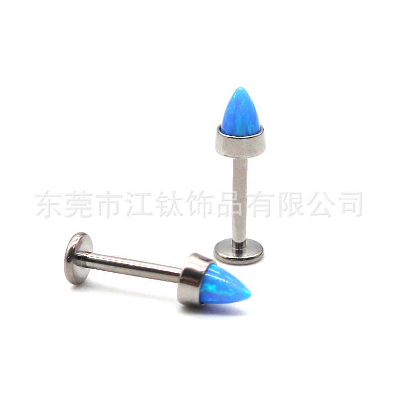 F136 Titanium Lip Stud Opal Cone Thread Labret Piercing Jewelry G23 Alloy - Image 2