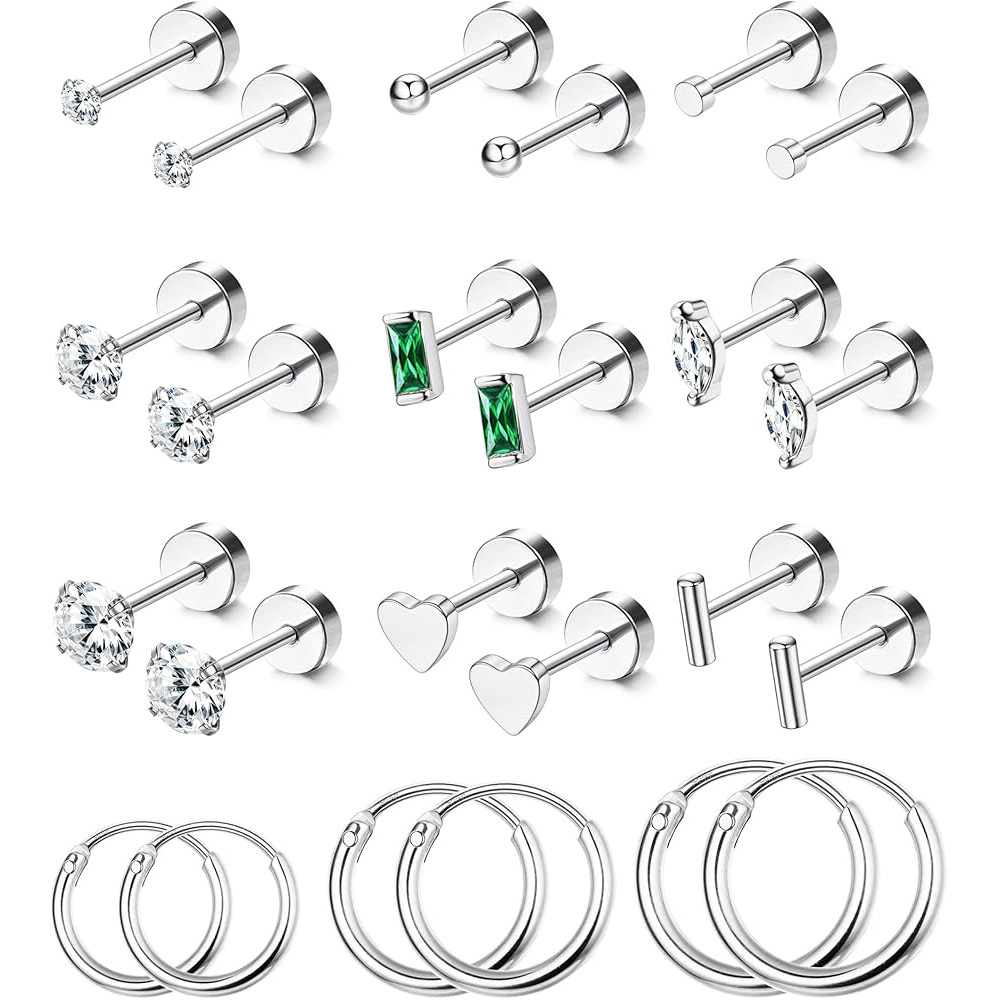 Stainless Steel Green Zircon Ear Bone Clip Ear Ring Heart Five-Pointed Star Fashion Earrings Set - Image 2