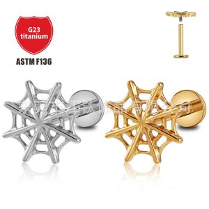 ASTM F-136 Titanium Flat Bottom Hollow Spider Web Ear Nail Labret Stud Cartilage Piercing Jewelry