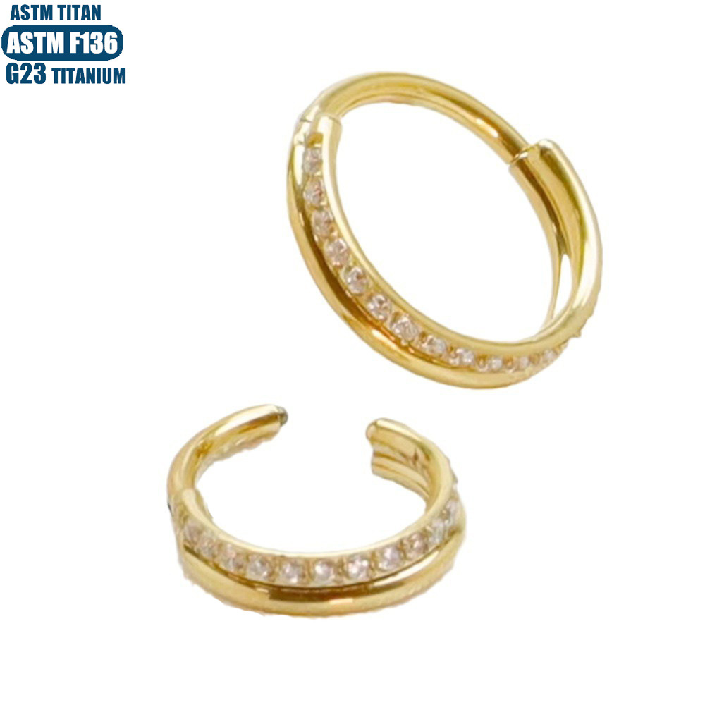 F136 Titanium Alloy Nose Ring Nasal Septum Double Zircon Nose Ring Earrings Body Piercing Jewelry Seamless Closed Ring - Image 5