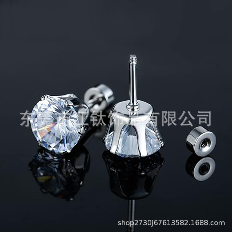 F136 Titanium Earrings 5A Round Zircon Cartilage Stud G23 Titanium Body Piercing Jewelry - Image 3
