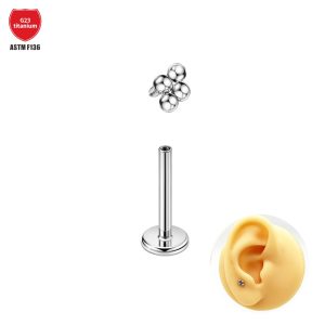G23 Titanium Ear Nail Lip Nail Cross-border Hot Ear Nail F136 Titanium Alloy Piercing Jewelry Four Ball Ear Nail Nose Nail