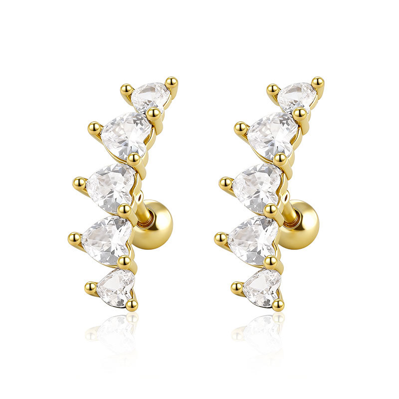 Moon and Plum Blossom Threaded Ear Bone Stud, Stainless Steel and Copper Zircon-Inlaid, Silver, New Arrival - Image 2