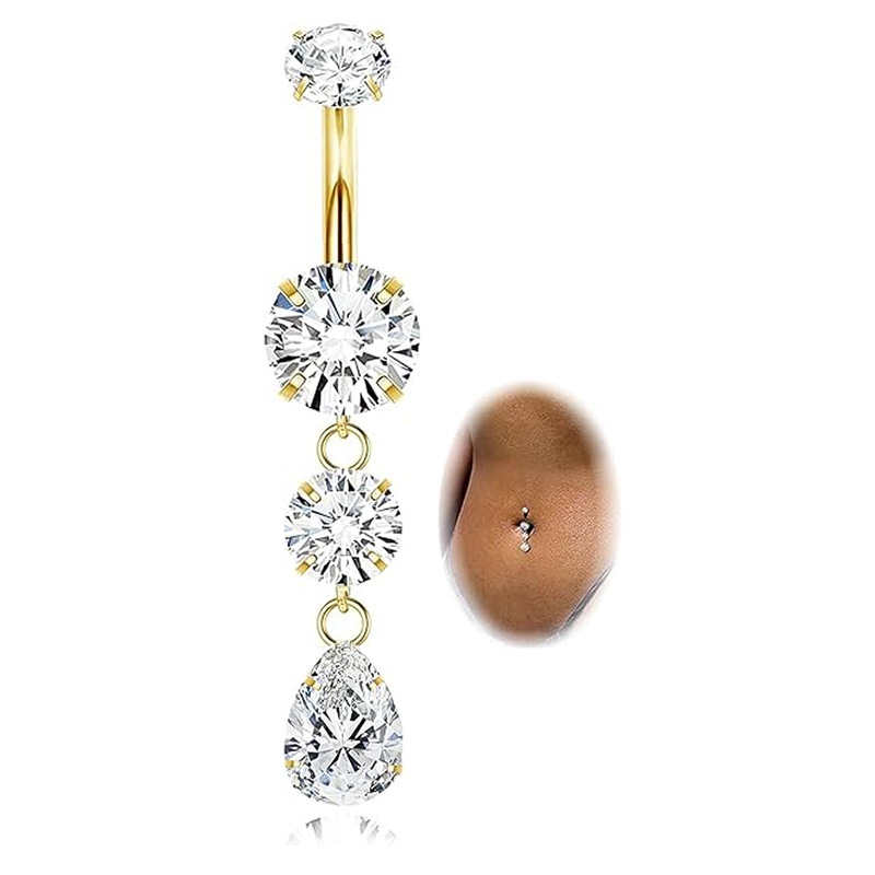 G23 Titanium 14G Navel Ring Inlaid Zircon French Elegant Double Zircon Belly Button Ring Simple Luxury Design - Image 5