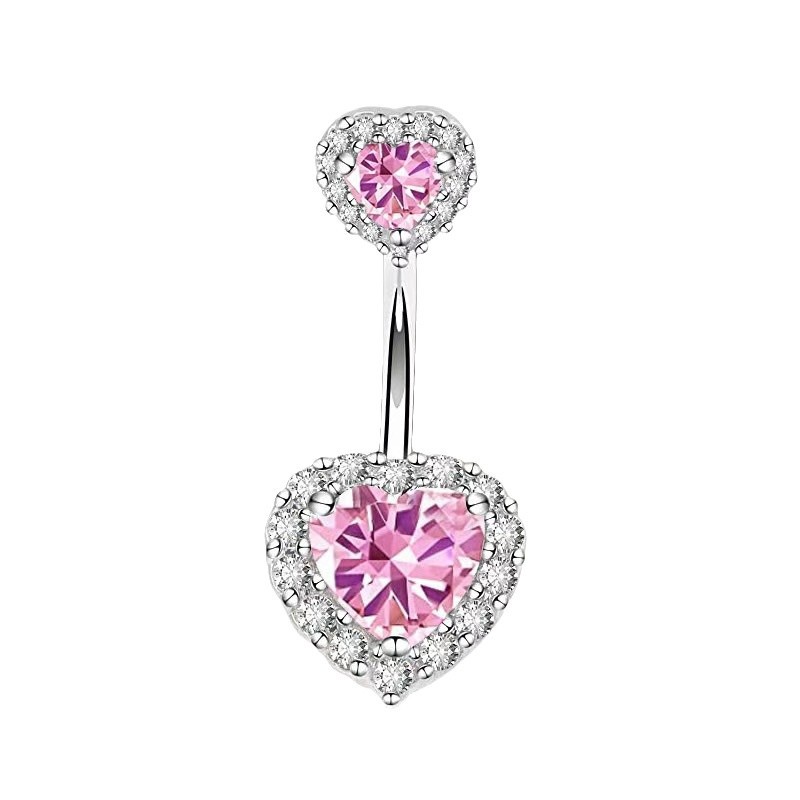 New European American Sexy Double Love Pink Series Belly Button Ring Zircon Peach Heart Navel Piercing Jewelry - Image 5