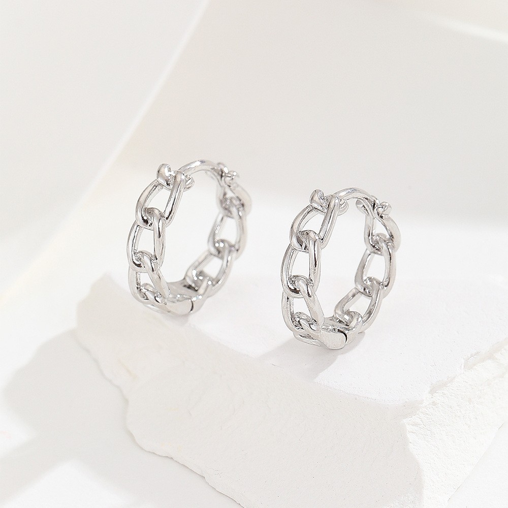 French Earrings Women's Chain Earrings Light Luxury Ins Style Geometric Design Circle Ear Buckle - Image 3
