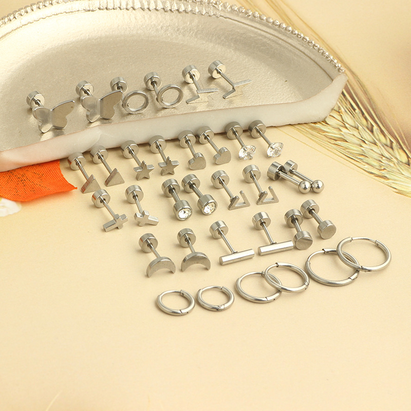 Stainless Steel Ear Bone Nail Star Moon Stud Earrings for Women Cartilage Piercing Jewelry Set - Image 2