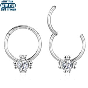 G23 Titanium Seamless Nose Ring with Zircon Beads - Conch Earring for Women Men