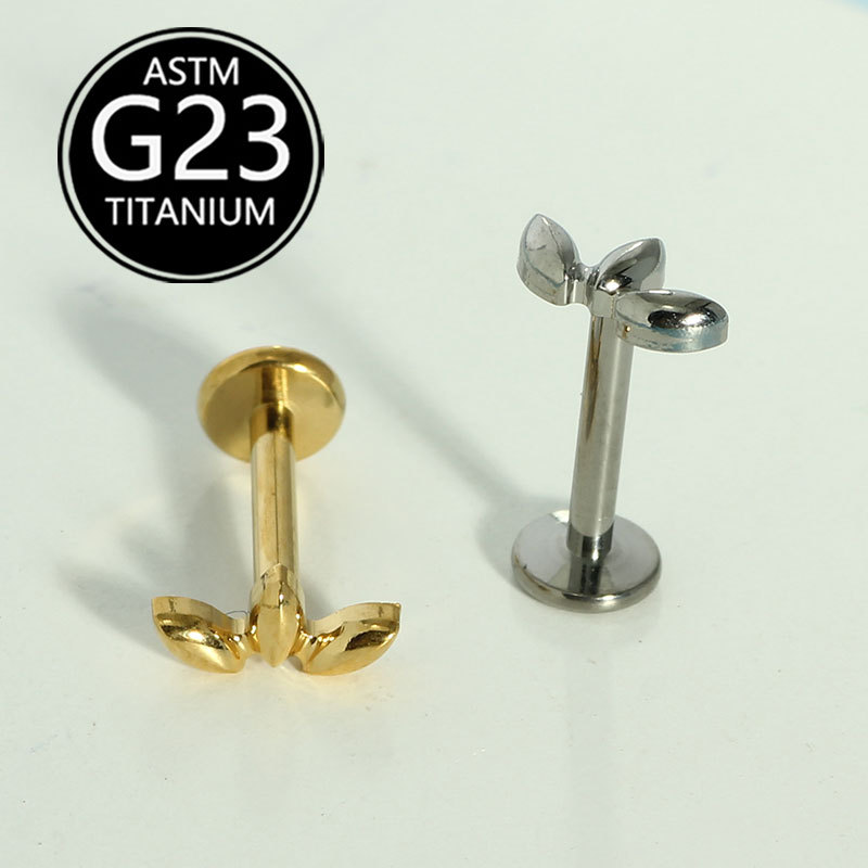 F136 Titanium 1.2mm Lip Stud Leaf Design Labret Piercing Jewelry Single Sale - Image 5